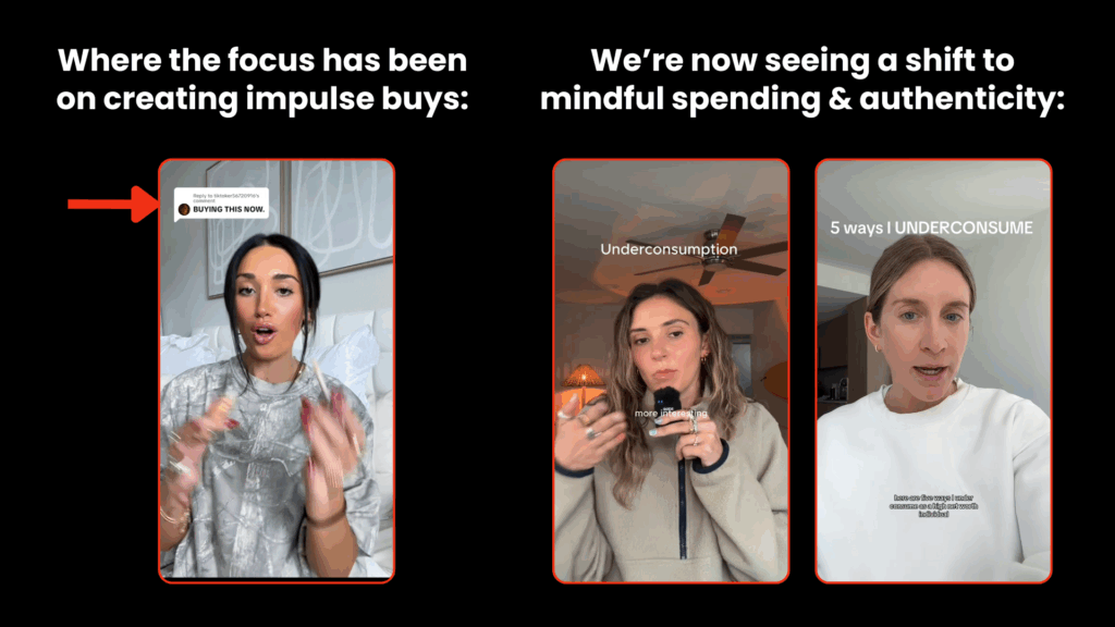 screenshots of influencers on tiktok with in-video captions