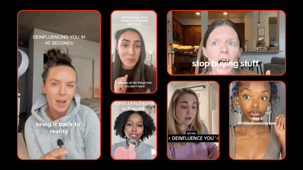 screenshots on tiktok influencers talking about deinfluencing and underconsumption