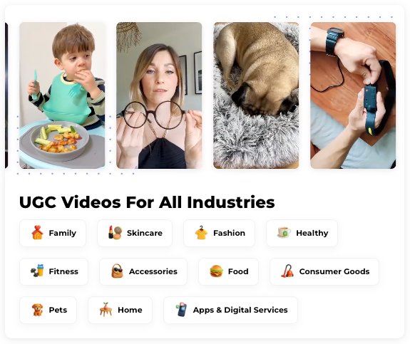 gallery of UGC creators above a selection of topics to choose from