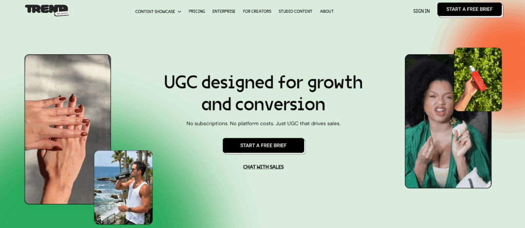 landing page showing different UGC creators' videos