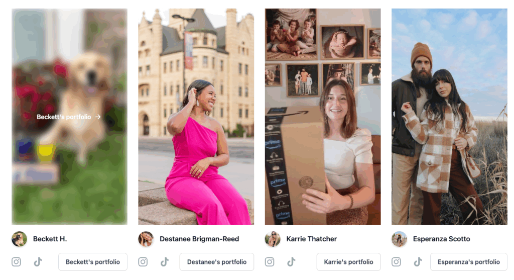 gallery of UGC creators video content