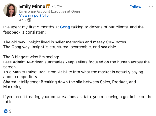 Screenshot of Employee Linkedin Post