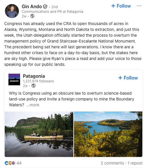 Screenshot of Employee Linkedin Post